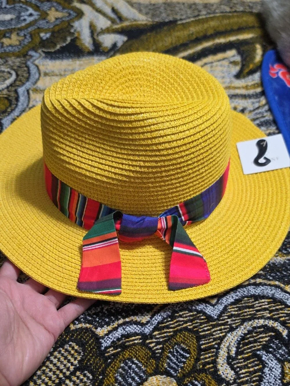 Yellow Straw Sun Hat with Multicolor Ribbon